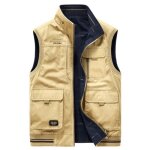 Gilet rversible homme multi poches veste sans manches en coton col montant couleur unie confortable ...