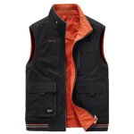 Gilet rversible homme multi poches veste sans manches en coton col montant couleur unie confortable ...