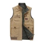 Gilet rversible multipoches homme sans manches veste exterieur en coton couleur unie