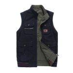Gilet rversible multipoches homme sans manches veste exterieur en coton couleur unie - bleu nuit