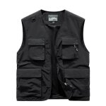 Gilet sans manche homme l�ger col v s�chage rapide grande taille multi - poches - noir