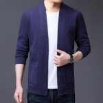 Gilet en tricot homme manches longues cardigan col v couleur unie pour printemps et automne - bleu