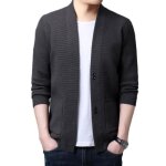 Gilet en tricot homme manches longues cardigan col v couleur unie pour printemps et automne - gris