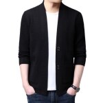 Gilet en tricot homme manches longues cardigan col v couleur unie pour printemps et automne - noir Gilet en tricot homme manches longues cardigan col v couleur unie pour printemps et automne - noir