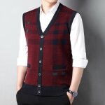 Gilet en tricot homme plaid sans manches - insfity - rouge - col v - casual Gilet en tricot homme plaid sans manches - insfity - rouge - col v - casual