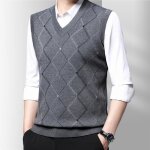 Gilet en tricot sans manches classique argyle - insfity - homme - gris clair - col en v