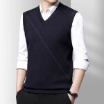 Gilet en tricot sans manches classique col en v pour homme casual - bleu marine - insfity