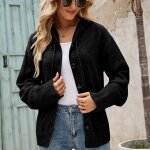 Gilet en tricot� automne fermeture boutons couleur unie - noir - insfity - femme