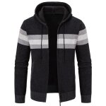 Gilet zipp capuche homme en tricot chaud doubl polaire casual cardigan epais rayures confortable automne ...