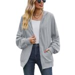 Gilet zippe femme  capuche en tricot cardigan manches longues couleur unie automne hiver