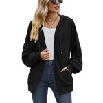 Gilet zippe femme  capuche en tricot cardigan manches longues couleur unie automne hiver