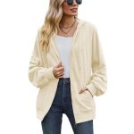 Gilet zippe femme � capuche en tricot cardigan manches longues couleur unie automne hiver - abricot