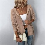 Gilet zippe femme en tricot  capuche insfity - kaki - manches longues - automne hiver