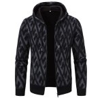 Gilet zipp� hiver homme � capuche en tricot chaud doubl� polaire cardigan carreaux epais confortable ...