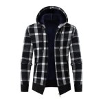 Gilet zipp homme carreaux  capuche en tricot doubl polaire veste chaude epaisse pour automn - hiver ...