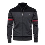 Gilet zipp homme chaud en tricot automne hiver cardigan epais col montant confortable couleur contraste ...