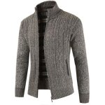 Gilet zipp� homme epais en tricot automne hiver cardigan polaire col montant couleur unie - caf�