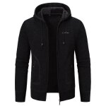 Gilet zipp homme hiver  capuche en tricot cardigan chaud doubl polaire epais couleur unie confortable ...