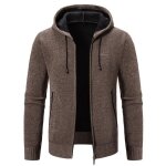 Gilet zipp homme hiver  capuche en tricot cardigan chaud doubl polaire epais couleur unie confortable ...