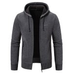 Gilet zipp� homme hiver � capuche en tricot cardigan chaud doubl� polaire epais couleur unie confortable ...