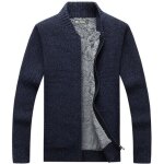 Gilet zippé homme hiver Épais casual veste chaude col côtelé vetement en tricot - bleu marine Gilet zippé homme hiver Épais casual veste chaude col côtelé vetement en tricot - bleu marine