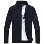 Gilet zippé homme hiver Épais torsadées veste en tricot col montant couleur unie - bleu marine Gilet zippé homme hiver Épais torsadées veste en tricot col montant couleur unie - bleu marine