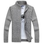 Gilet zippé homme hiver Épais torsadées veste en tricot col montant couleur unie - gris Gilet zippé homme hiver Épais torsadées veste en tricot col montant couleur unie - gris