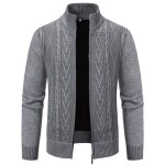 Gilet zipp homme hiver en tricot chaud doubl polaire col montant casual cardigan epais couleur unie ...