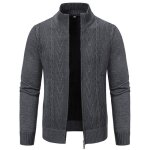 Gilet zipp homme hiver en tricot chaud doubl polaire col montant casual cardigan epais couleur unie ...