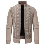 Gilet zipp� homme hiver en tricot chaud doubl� polaire col montant casual cardigan epais couleur unie ...