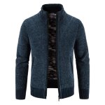 Gilet zipp homme en tricot col montant doubl polaire cardigan chaud epais couleur unie automne hiver ...