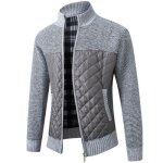 Gilet zipp homme en tricot doubl polaire automne hiver cardigan epais col montant couleur constraste ...