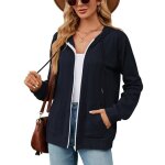 Gilet zippe en tricot femme  capuche casual cardigan manches longues avec poches couleur unie