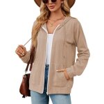 Gilet zippe en tricot femme  capuche casual cardigan manches longues avec poches couleur unie