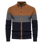 Gilet zipp� en tricot homme chaud automne hiver cardigan epais col montant confortable couleur contraste ...