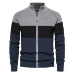 Gilet zipp� en tricot homme chaud automne hiver cardigan epais col montant confortable couleur contraste ...