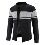 Gilet zipp� en tricot homme chaud doubl� polaire cardigan epais col officier manches longues pour automne ...