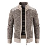 Gilet zipp en tricot homme doubl polaire automne hiver cardigan chaud epais col montant couleur constraste ...