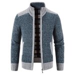 Gilet zipp� en tricot homme doubl� polaire automne hiver cardigan chaud epais col montant couleur constraste ...