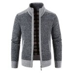Gilet zipp en tricot homme doubl polaire automne hiver cardigan chaud epais col montant couleur constraste ...