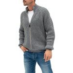 Gilet zippee homme en tricot col montant automne - hiver cardigan chaude epais manches longues couleur ...