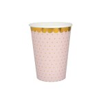 Gobelets en carton - le geant de la fete - lot de 10 - pois dor�s - rose - 27 cl