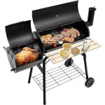 Goplus 116x61x1055cm gril de barbecue en forme baril gril au charbon de bois avec poign�e&�tag�re de ...