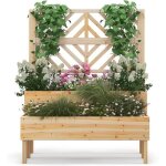 Goplus 2 en 1 jardini�re sur�lev�e avec treillis en bois � 2 niveaux pour vigne bac � fleurs avec trou ...
