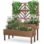 Goplus 2 en 1 jardini�re sur�lev�e avec treillis en sapin � 2 niveaux pour vigne bac � fleurs avec trou ...