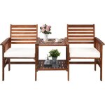 Goplus 3 pi�ces ensemble de salon de jardin en bois dacacia avec 2 fauteuils et 1 table chaises banc ...