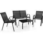 Goplus 4 pcs ensemble de salon de jardin avec 3 chaises en textil�neet table basse en verre tremp�pour ...