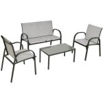 Goplus 4 pi�ces salon de jardin en tissu1 canap� + 2 fauteuils jardin avec accoudoir + table bassegris ...