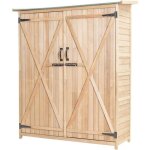 Goplus abri � outils de jardin en bois sapin avec toit en asphalte inclin� portes et �tag�res � double ...