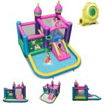 Goplus aire de jeux ch�teau gonflable licorne avec souffleur zone de sauttoboggan piscine panier basket ...